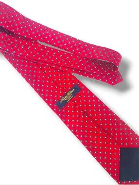 Brooks Brothers Silk Necktie Mens Red Sky Blue White Basketweave Check Tie USA